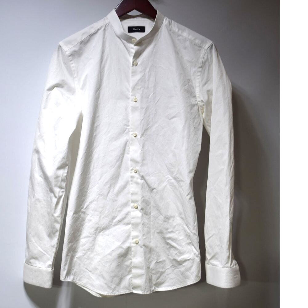 Theory White Band Collar Button Front Shirt Cotton Slim Fit Size 15
